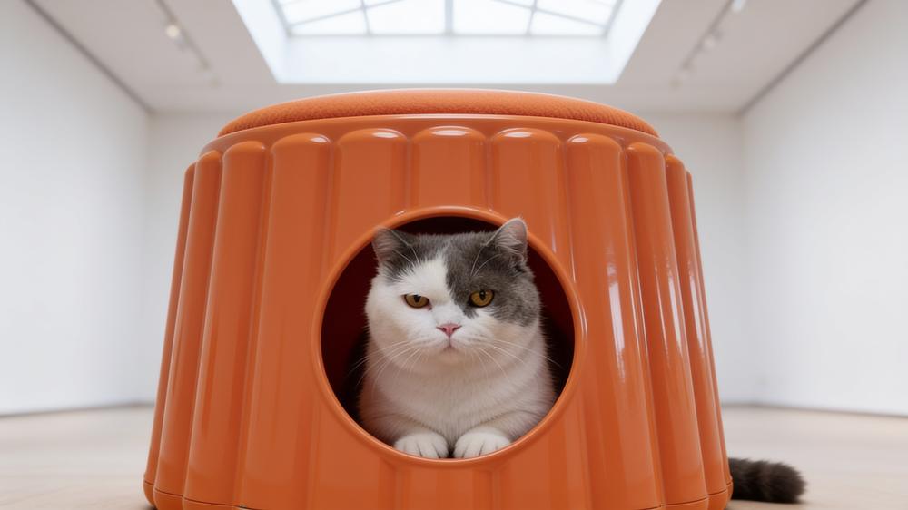 The cat's eyes looking straight out of the round door